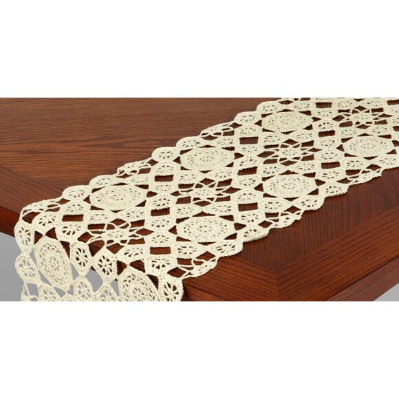 Essential Home Ivory Random Crochet Table Runner Cotton Polyester 13 x 39-in NEW - Picture 3 of 3